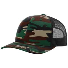Richardson 112P Printed Trucker Hat in Green Camo/Black