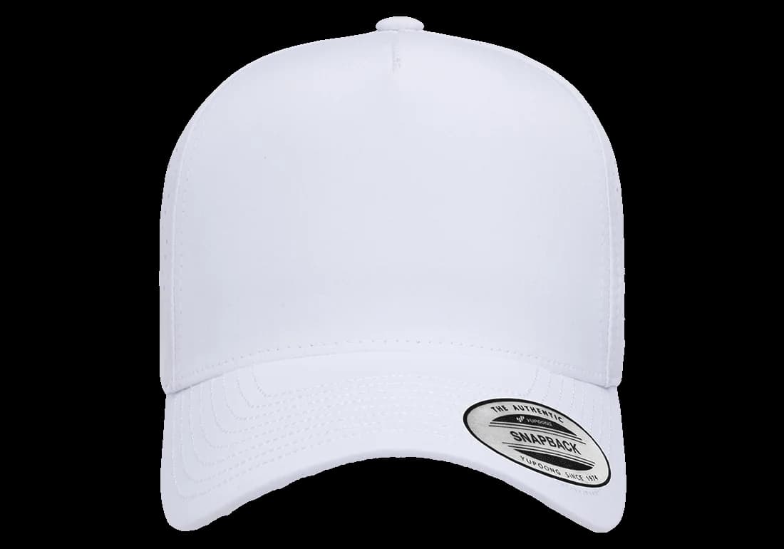 YP Classics 5389AP 5-Panel Snapback with Perforation in White authentic blank product photo - front view