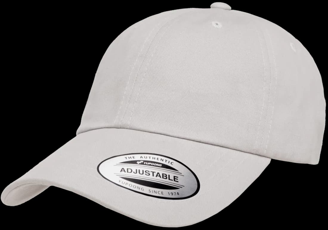 Yupoong 6245PT Peached Cotton Twill Dad Cap in Light Grey authentic blank product photo - product view