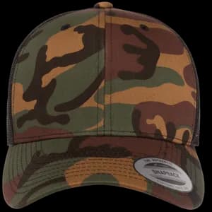 Yupoong 6606CA Camo Retro Trucker Cap in Green Camo/Black